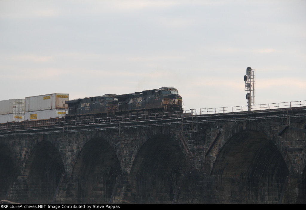 NS 9815 takes train 21G over Rockville Bridge
